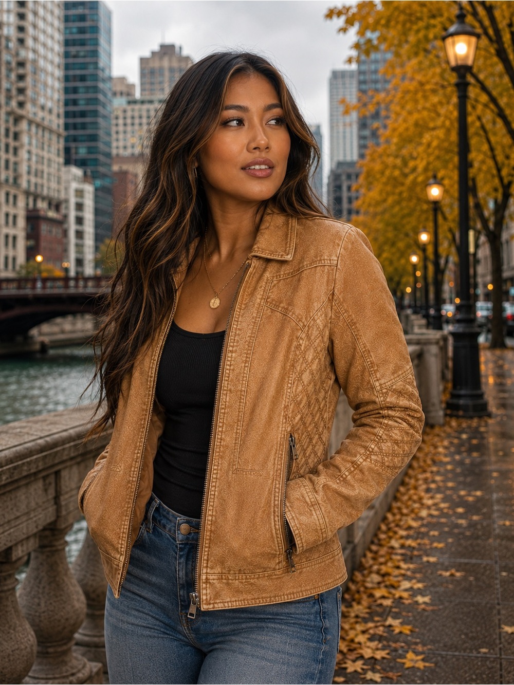 Celsius Premium Tan Faux Leather Moto Jacket XL